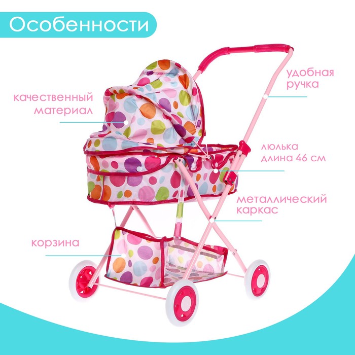 Коляска универсальная для кукол, с корзиной, металлический каркас 5177644