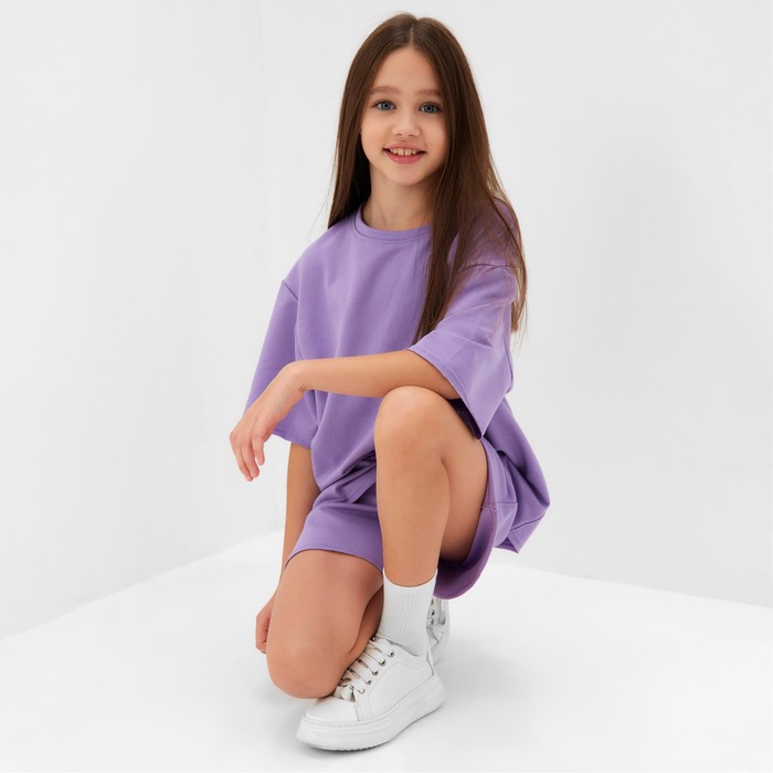 Костюм детский (футболка, шорты) MINAKU: Casual Collection цвет лиловый, рост 128 см 9846425