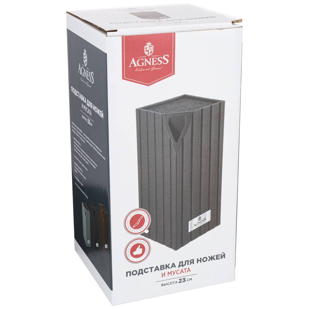 подставка для ножей agness монблан универсальная, 12x12x23 см 911-692