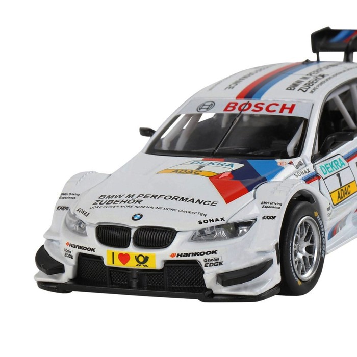 Машина металлическая BMW M3 DTM 1:32, инерция, световые и звуковые эффекты, открываются двери, цвет белый 5488667