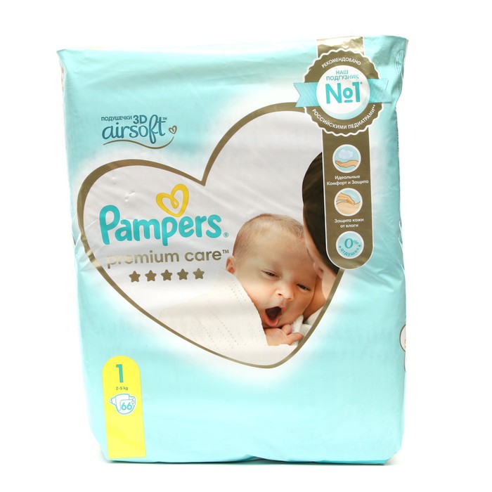 Подгузники Pampers Premium Care, размер 1,(2-5 кг) 66 шт. 9493365