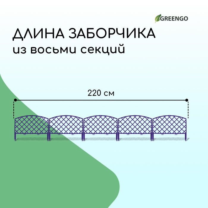 Ограждение декоративное, 35 ? 220 см, 5 секций, пластик, сиреневое, ROMANIKA, Greengo 10257864