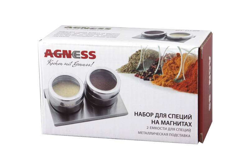 набор для специй agness монблан 3 пр.на магнитах, в т.ч. метал.подставка 14х9х5 см 912-008
