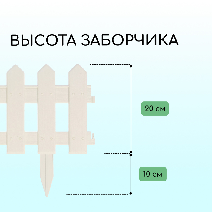 Ограждение декоративное, 30 ? 196 см, 4 секции, пластик, белое, «Палисадник» 2152310