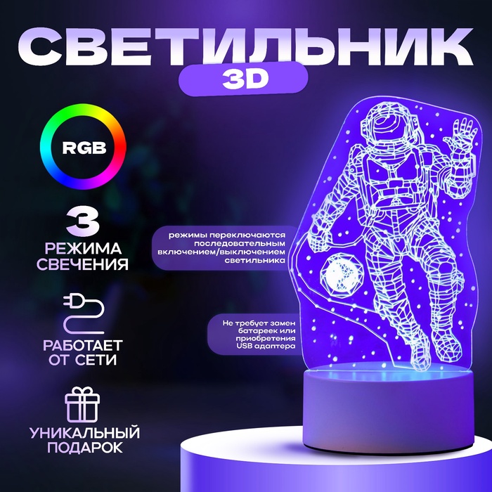 Светильник Космонавт LED RGB от сети 9,5х10х21 см RISALUX 5074799