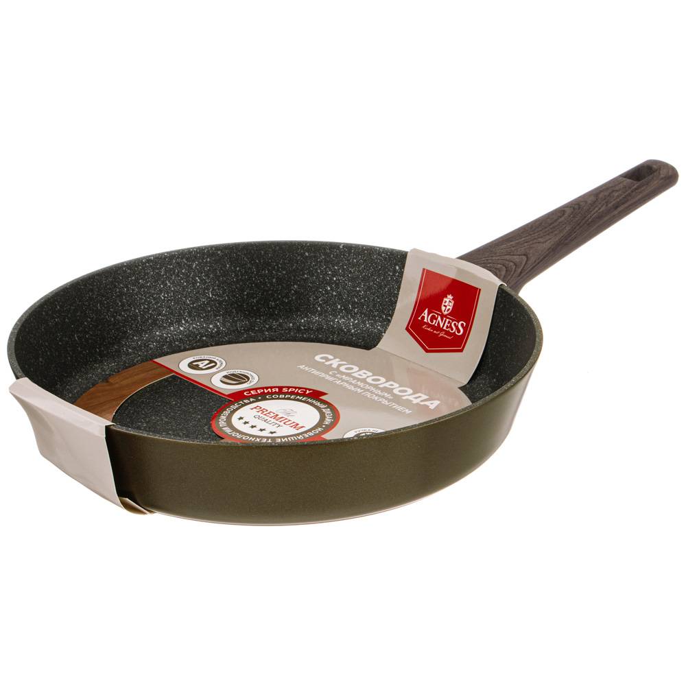 сковорода agness spicy с мраморным антипригар.покрытием 28х5.8 см цвет: оливковый 947-543