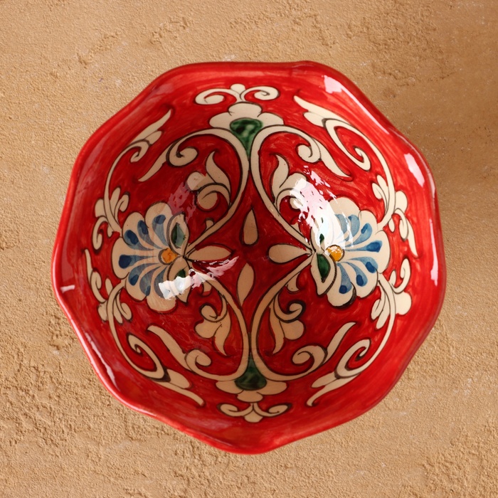 Конфетница Риштанская Керамика Цветы, красная 12 см, 9925442