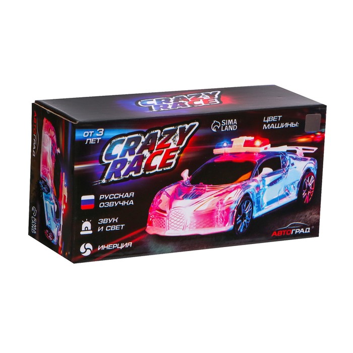 Машина инерционная «Crazy race, полиция», русская озвучка, свет, цвет серый 7667646