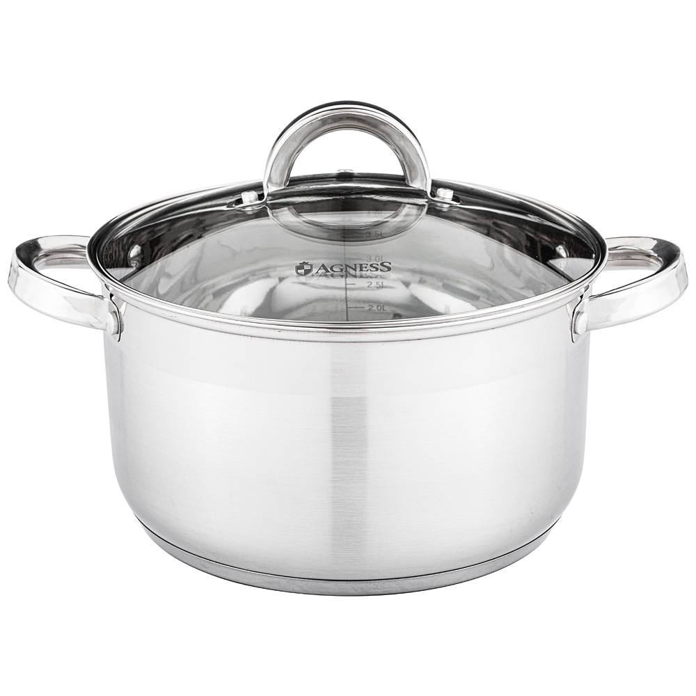 кастрюля agness classic со стеклянной крышкой 4,3 л. 22x12,5 см 914-223