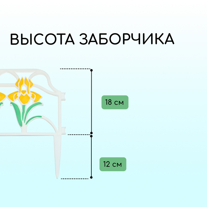 Ограждение декоративное, 30 ? 280 см, 10 секций, пластик, цвет МИКС, «Ирисы» 3304257