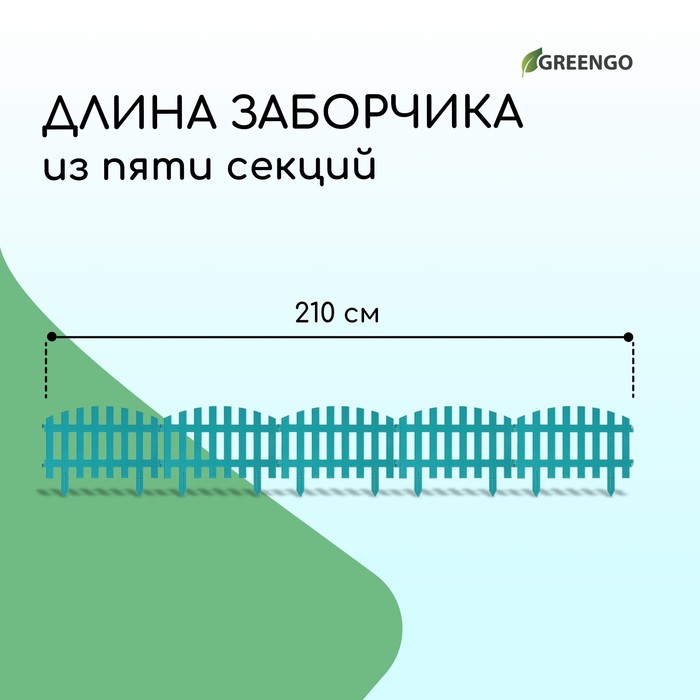 Ограждение декоративное, 35 ? 210 см, 5 секций, пластик, бирюзовое, RENESSANS, Greengo 2484808