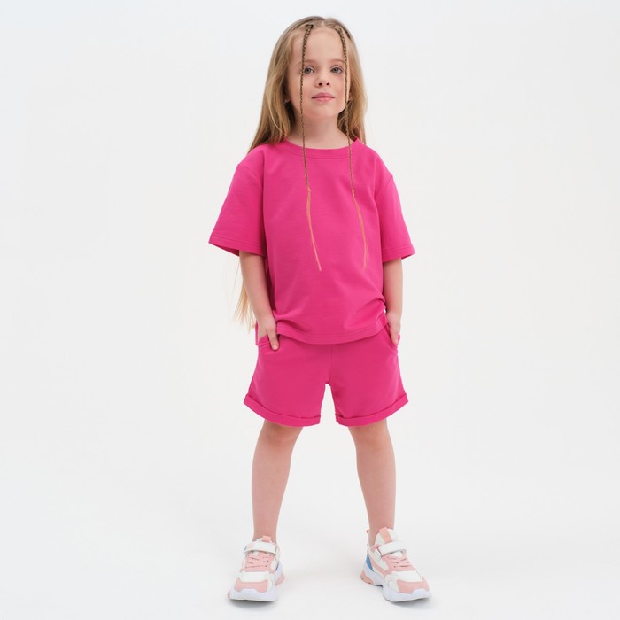 Комплект детский (футболка, шорты) KAFTAN Basic line размер 34 (122-128), цвет розовый 7774796
