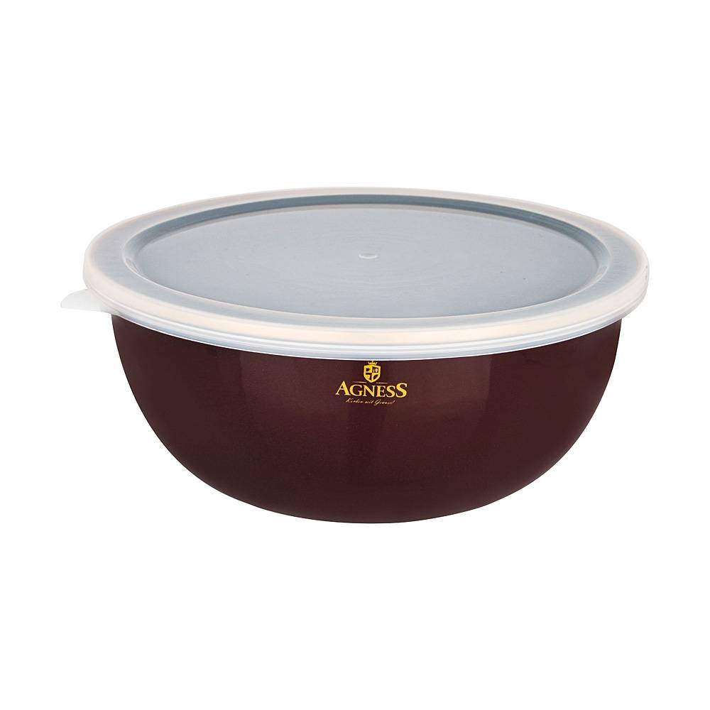 миска agness эмалированная с пластиковой крышкой, серия тюдор, 20 х 9 см / 1,7л 950-331