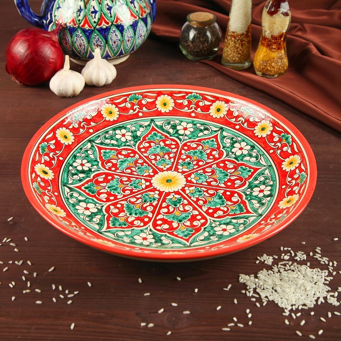 Ляган Риштанская Керамика Цветы, 31 см, красный 2741382
