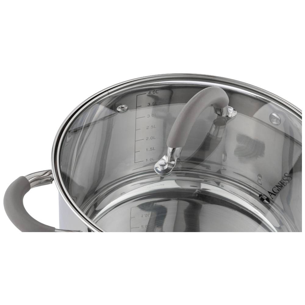 кастрюля agness classic со стеклянной крышкой 4,3 л. 22x12,5 см 914-228