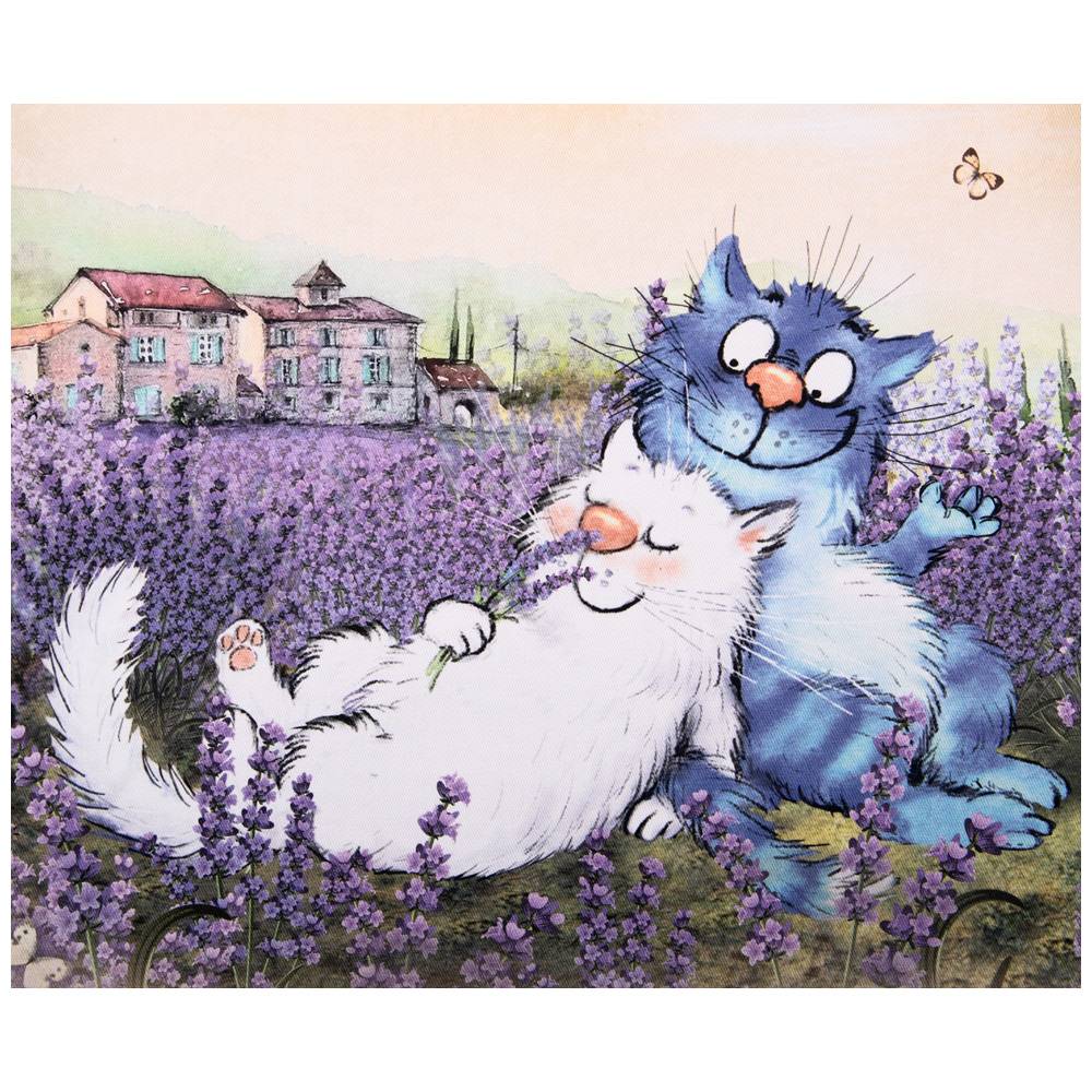 фартук синие коты. лаванда, 100 проц хлопок, твил, беж 850-718-7