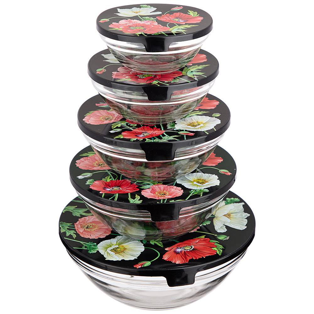 набор миски с крышкой agness маки , 10 предметов, 150/250/450/630/1150 мл 887-117