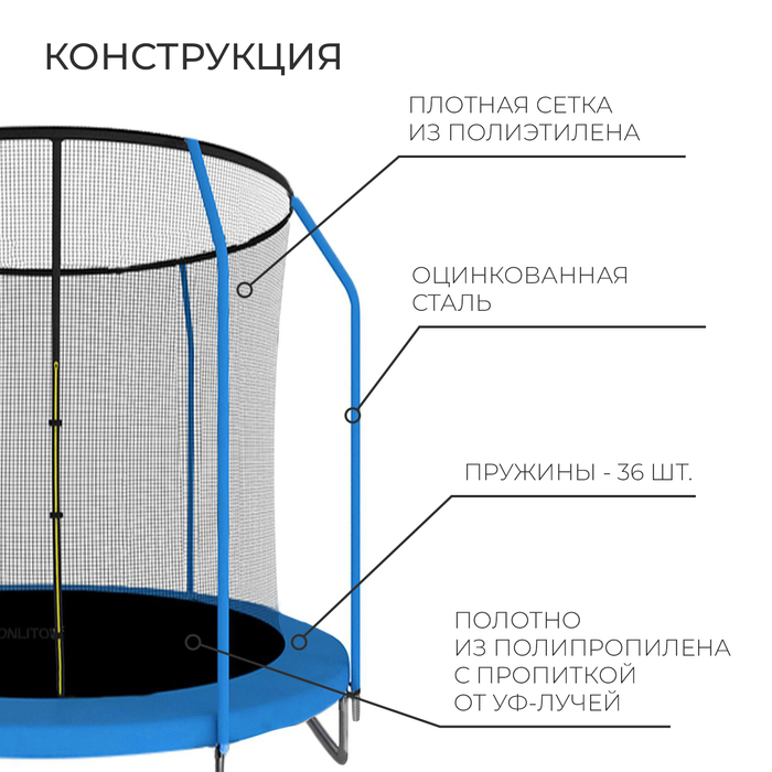 Батут ONLITOP, диаметр 183 см, высота сетки 150 см, цвет синий 5392838