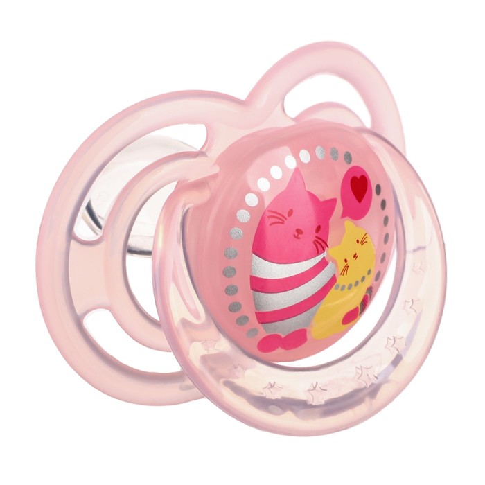 Соска - пустышка силиконовая ортодонтическая «Котик», от 6 мес., с колпачком, цвет розовый 10095571