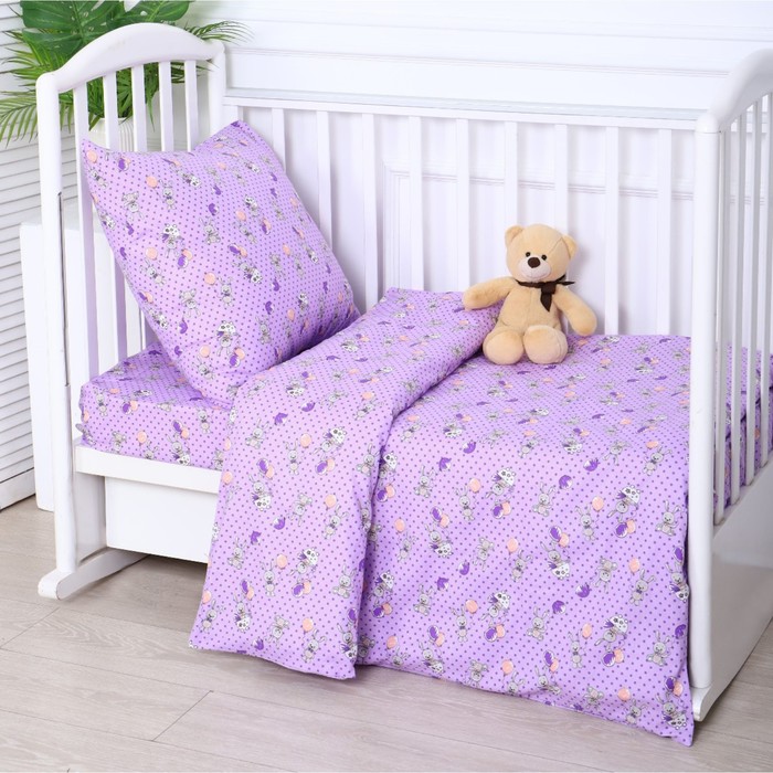 Постельное бельё BABY Зайчики, цвет сиреневый, 112х147см,110х150см, 60х60см, бязь 142гр/м, 100% хлопок 9485550
