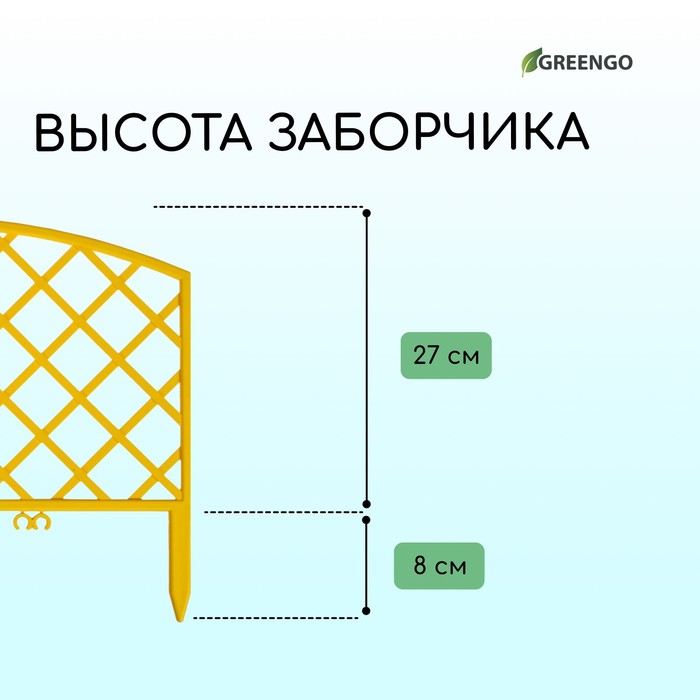 Ограждение декоративное, 35 ? 220 см, 5 секций, пластик, жёлтое, ROMANIKA, Greengo 3338434