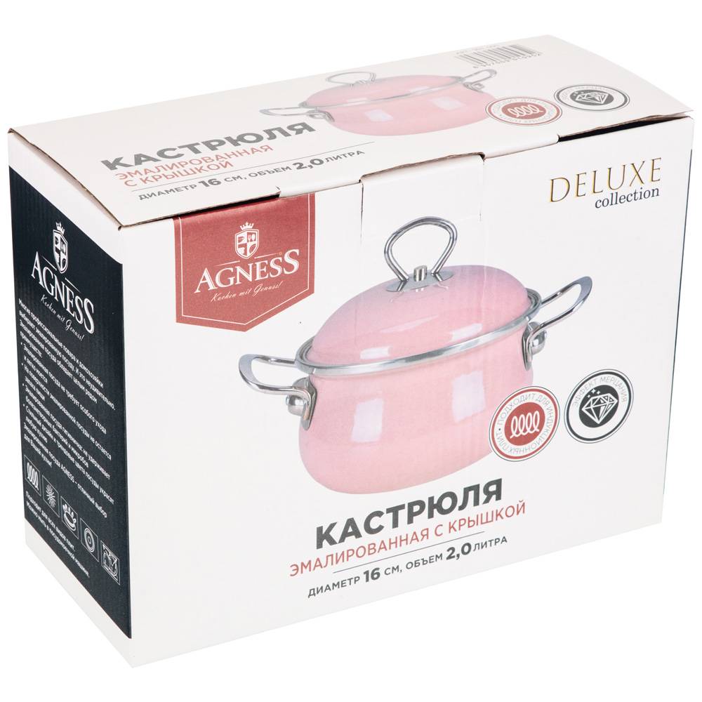 кастрюля эмалир. с крышкой с эффектом металлик серия deluxe цв:кофейный 2,0 л. 16х10 см 901-080