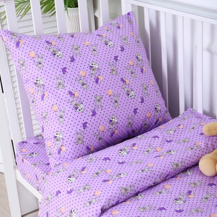 Постельное бельё BABY Зайчики, цвет сиреневый, 112х147см,110х150см, 60х60см, бязь 142гр/м, 100% хлопок 9485550