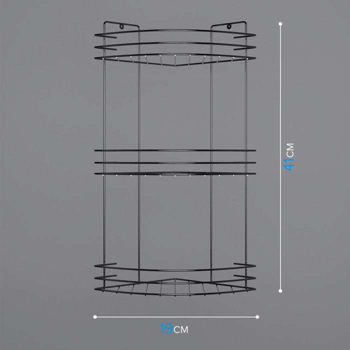 Полка для ванной угловая 3-х ярусная, 19x19x41 см, цвет хром 6827806