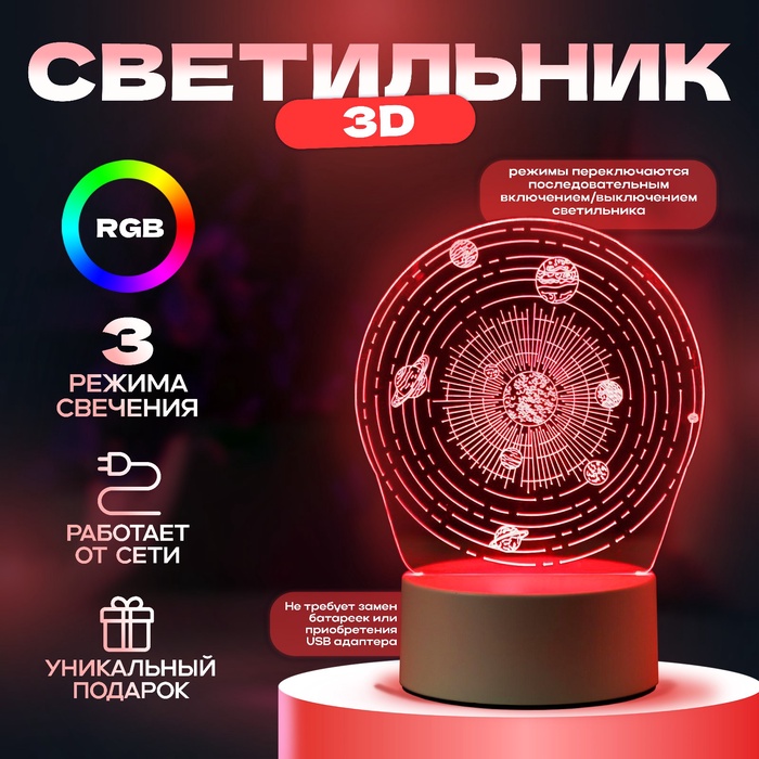 Светильник Космос LED RGB от сети 9,5х13х17,5 см RISALUX 5074778