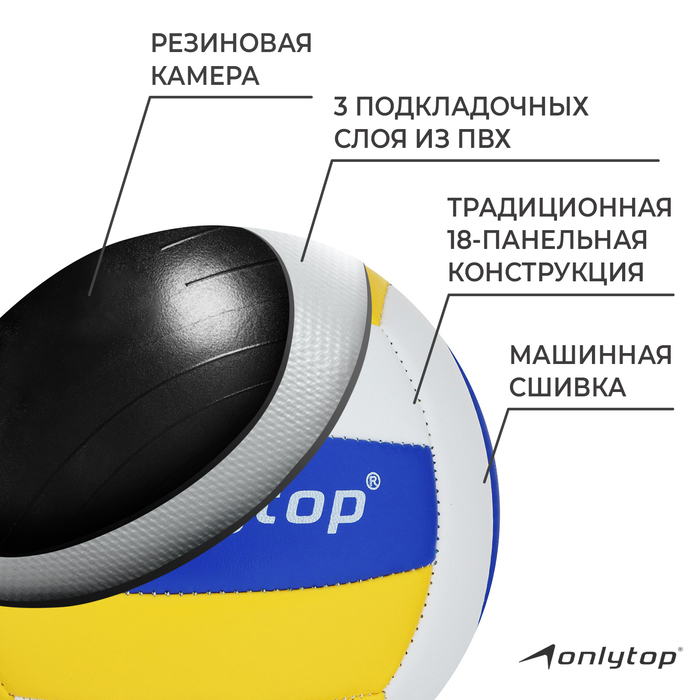 Волейбольный мяч ONLYTOP, машинная сшивка, 18 панелей, р. 2, PVC 3910749