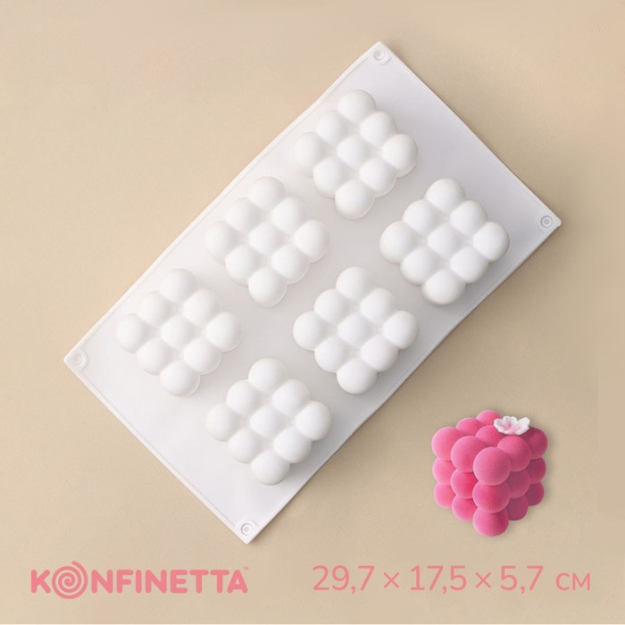 Форма для муссовых десертов и выпечки KONFINETTA «Рафаэль», силикон, 29,7?17,5?5,7 см, 6 ячеек (6,2?6,2 см), цвет белый 4149602
