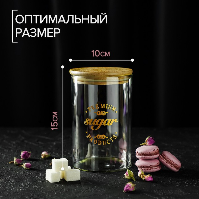 Банка стеклянная для хранения сыпучих продуктов «Эко. Сахар», 1 л, 10x15 см, с бамбуковой крышкой 6947269