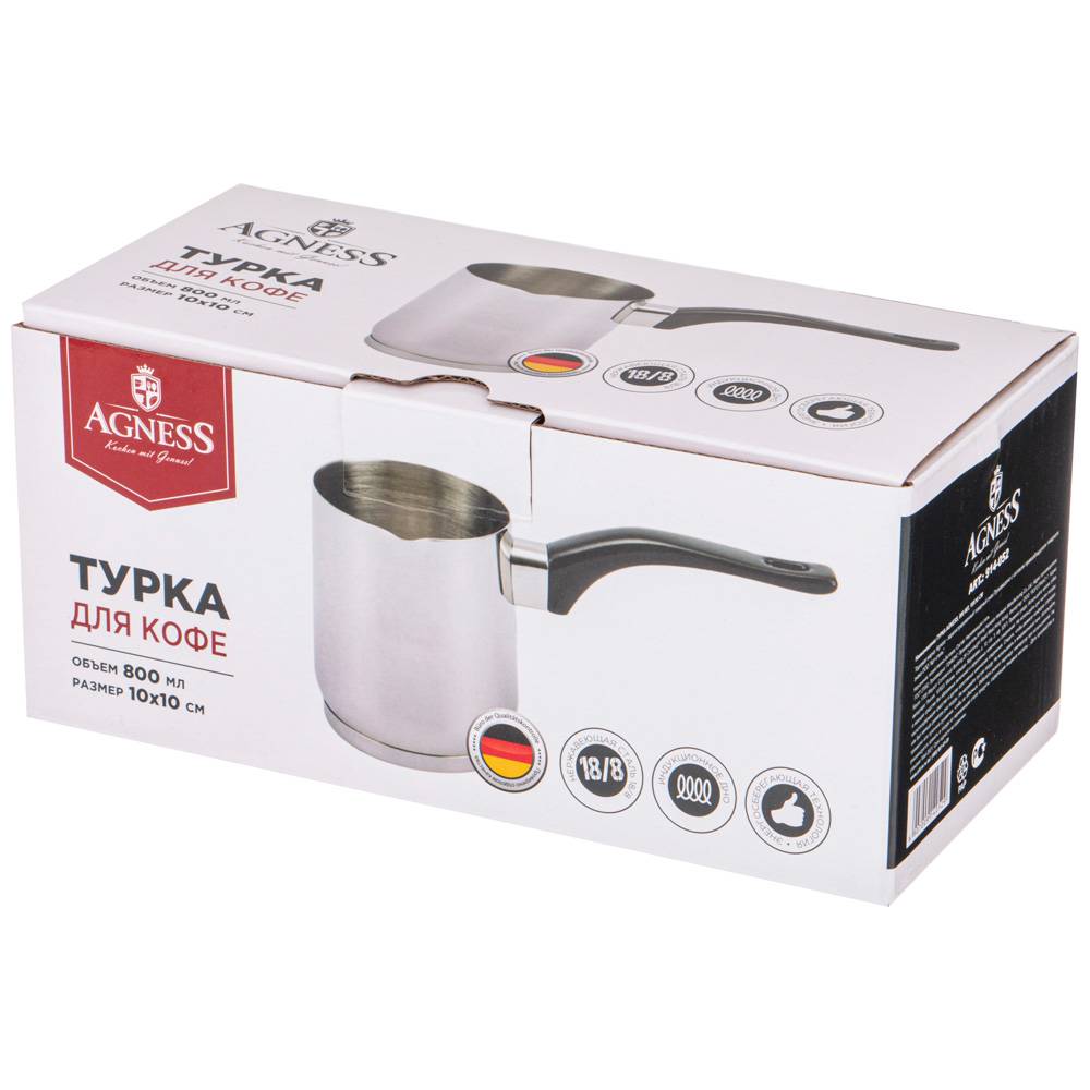 турка agness midnight с индукционным дном, нерж.сталь,800 мл, 10х10 см 914-052