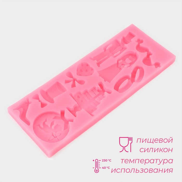 Молд «Свадебная атрибутика», силикон, 16x6x0,9 см, цвет розовый 3628343