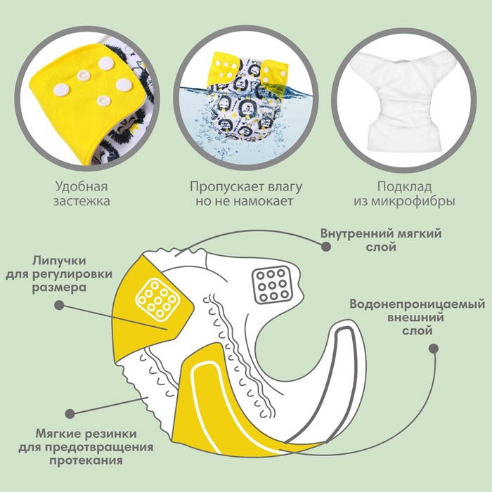 Многоразовый подгузник «Лев», 3-15 кг, разноцветный, Крошка Я 9050617