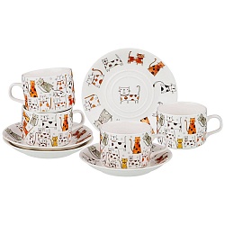 Кофейные наборы, чайный набор котомания на 4пер. 8пр. 180мл 151-145