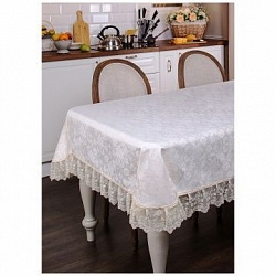 Скатерти для гостиной и кухни, скатерть ричард 160х220см, 100 проц п/э, с кружевом,шампань,жаккард цветы 850-834-01