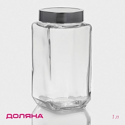 Банка стеклянная для хранения сыпучих продуктов Доляна «Призма», 1 л, 9x18,5 см, с металлической крышкой, Банка стеклянная для хранения сыпучих продуктов Доляна «Призма», 1 л, 9x18,5 см, с металлической крышкой 1049844
