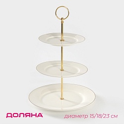 Этажёрка - фруктовница круглая Доляна «Аделин», 3 яруса, d=15/18/23 см, фарфор, цвет белый, Этажёрка - фруктовница круглая Доляна «Аделин», 3 яруса, d=15/18/23 см, фарфор, цвет белый 3801296