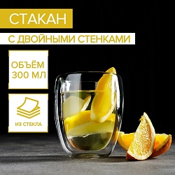 Стакан стеклянный с двойными стенками «Поль», 300 мл, Стакан стеклянный с двойными стенками «Поль», 300 мл 3910478