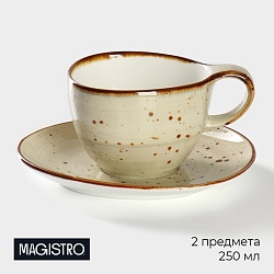 Чайная пара фарфоровая Magistro Mediterana, 2 предмета: чашка 250 мл, блюдце 16x15 см, цвет бежевый, Чайная пара фарфоровая Magistro Mediterana, 2 предмета: чашка 250 мл, блюдце 16x15 см, цвет бежевый 9705515