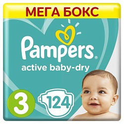 Подгузники Pampers Active Baby (6-10 кг), 124 шт, Подгузники Pampers Active Baby (6-10 кг), 124 шт 1543913