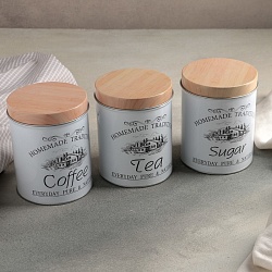 Банки жестяные для хранения сыпучих продуктов Sugar Coffee Tea, 1,2 л, 10,5x14 см, 3 шт, цвет серый, Банки жестяные для хранения сыпучих продуктов Sugar Coffee Tea, 1,2 л, 10,5x14 см, 3 шт, цвет серый 4577793