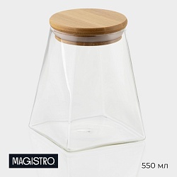 Банка стеклянная для сыпучих продуктов с бамбуковой крышкой Magistro «Эко. Трапеция», 550 мл, 8,5x12,5 см, Банка стеклянная для сыпучих продуктов с бамбуковой крышкой Magistro «Эко. Трапеция», 550 мл, 8,5x12,5 см 4466596
