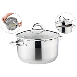 Кастрюли из нержавеющей стали, кастрюля profi home со стеклянной крышкой, 5,0л 24x13.5 см 914-203