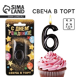 Свеча для торта, цифра «6», чёрная, 3 х 6 см, Свеча для торта, цифра «6», чёрная, 3 х 6 см 6827901