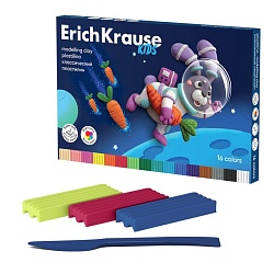 Пластилин 16 цветов, 216 г, ErichKrause Kids Space Animals, со стеком, в картонной упаковке, Пластилин 16 цветов, 216 г, ErichKrause Kids Space Animals, со стеком, в картонной упаковке 10326402