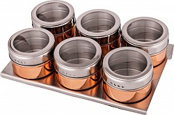 Банки для хранения продуктов, набор для специй agness rosso 7 пр. на магнитах, в т.ч. метал.подставка 20х13х5 см 912-025