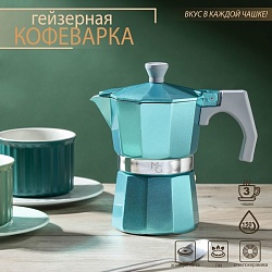 Кофеварка гейзерная Доляна Azure, на 3 чашки, 150 мл, цвет бирюзовый, Кофеварка гейзерная Доляна Azure, на 3 чашки, 150 мл, цвет бирюзовый 7076947