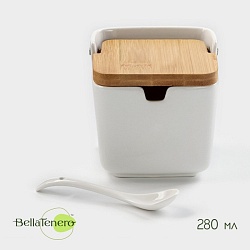 Банка для хранения сыпучих продуктов с ложкой BellaTenero, 280 мл, 9x9,5 см, с бамбуковой крышкой, фарфоровая, цвет белый, Банка для хранения сыпучих продуктов с ложкой BellaTenero, 280 мл, 9x9,5 см, с бамбуковой крышкой, фарфоровая, цвет белый 1047404
